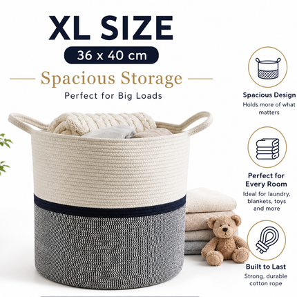 Basket Cotton Rope XL Laundry Clothes Toy Storage Washing Organizer Hamper