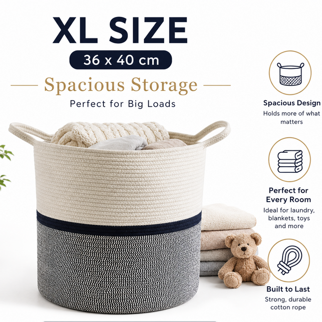 Basket Cotton Rope XL Laundry Clothes Toy Storage Washing Organizer Hamper