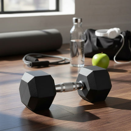 15kg Rubber Hex Dumbbell Ergo Hand Weight Gym Strength Training Home Workout