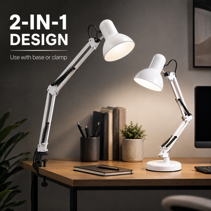 Adjustable Architect Desk Lamp E27 with Base & Clamp Metal Swing Arm Study Light