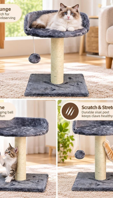 Compact Cat Tree 41cm Sisal Scratching Post Soft Plush Bed Hanging Ball Toy