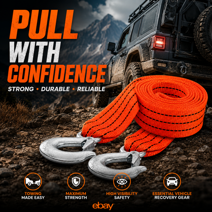 Tow Strap With Hooks 4m Heavy Duty Recovery Belt