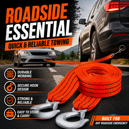 Tow Strap With Hooks 4m Heavy Duty Recovery Belt