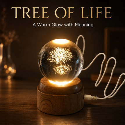Tree of Life Crystal Ball 6cm LED Night Light Rotating Base USB Warm White + RGB