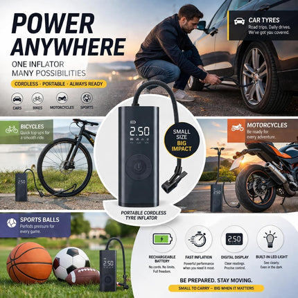 Car Tyre Inflator 150PSI Cordless Air Compressor Digital Pump 3000mAh Battery