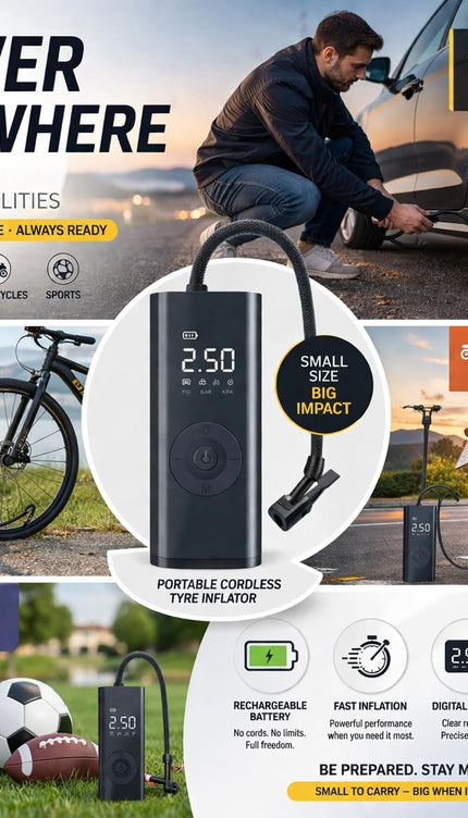 Car Tyre Inflator 150PSI Cordless Air Compressor Digital Pump 3000mAh Battery