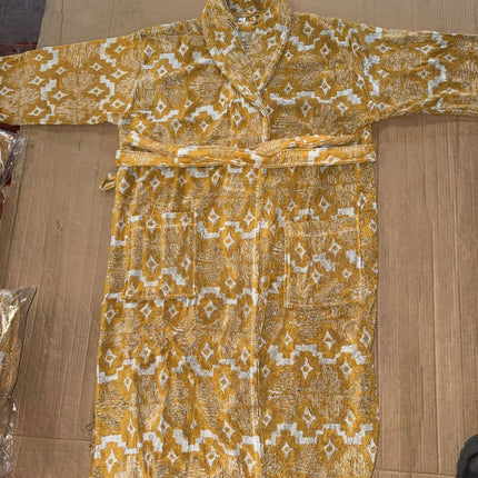 Medium Geometirc Unisex Cotton Terry Bathrobe Gown Soft Spa Robe Men Women