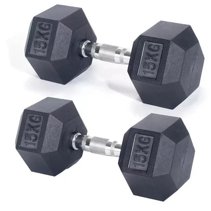 15kg pair Hex Dumbbells Set  Ergo Hand Weights Rubber Encased Hexagonal Gym