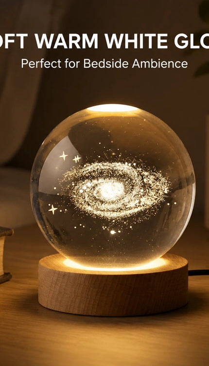 8cm Galaxy Crystal Ball LED Night Light with Wooden Base