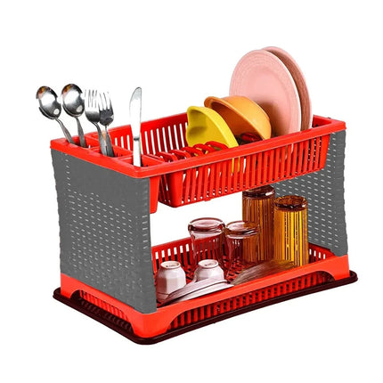 Dish Drainer Rack With Drip Tray 2 Tier Sink Drying Plate Bowl Cutlery Holder