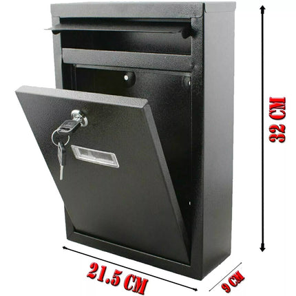 LARGE LETTER BOX POST WITH KEYS MAIL BOX WALL MOUNTED BLACK LOCKABLE POST BOX