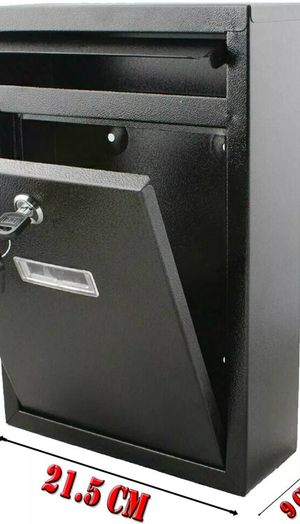 LARGE LETTER BOX POST WITH KEYS MAIL BOX WALL MOUNTED BLACK LOCKABLE POST BOX