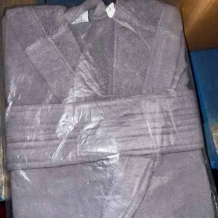 L/X-Large Grey Unisex Cotton Terry Bathrobe Gown Soft Spa Robe Men Women