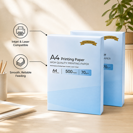 A4 Printer Paper 70gsm 1000 Sheets White 2 Ream Multipurpose Inkjet Laser Copier