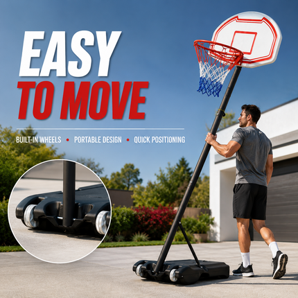 Portable Basketball Hoop Stand Adjustable 6.5-10FT Height Backboard Wheeled Base