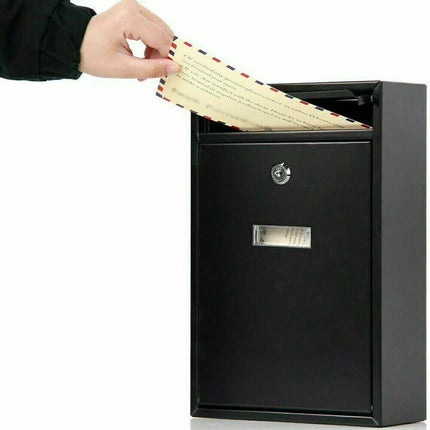 LARGE LETTER BOX POST WITH KEYS MAIL BOX WALL MOUNTED BLACK LOCKABLE POST BOX
