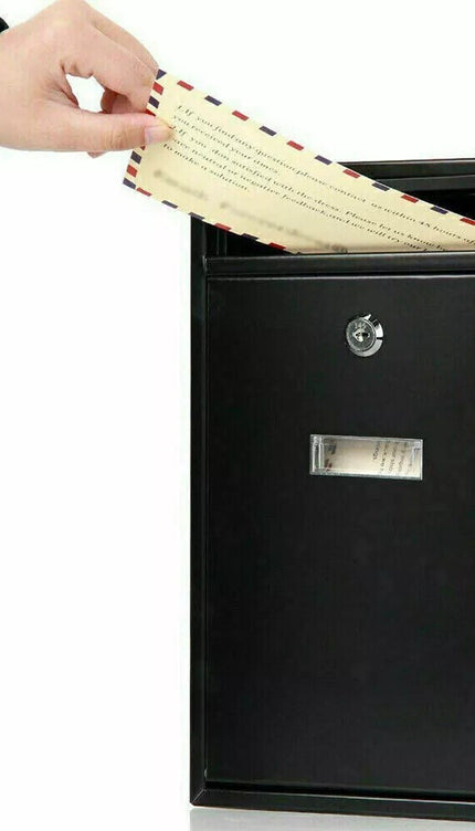 LARGE LETTER BOX POST WITH KEYS MAIL BOX WALL MOUNTED BLACK LOCKABLE POST BOX