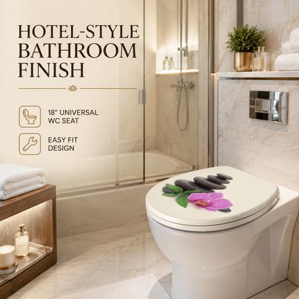 18" UNIVERSAL BATHROOM TOILET SEAT WOODEN EASY FIT WC SEAT WITH FITTINGS