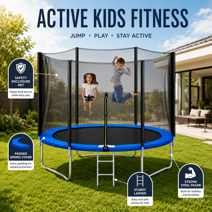6FT Garden Trampoline with Safety Enclosure Net Kids Outdoor Bouncer Rebounder