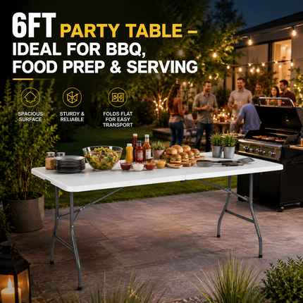 2x Folding Table Portable Trestle Camping Picnic Party Garden Market Stall 6ft