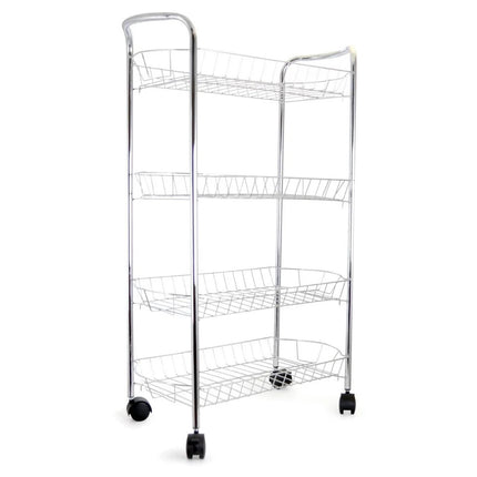3/4 Tier Fruit Vegetable Trolley Basket Rack Kitchen Storage Cart with Wheels