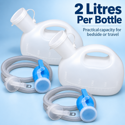 Urinal Bottle 2L Men Spill-Proof 1.5M Hose Portable Bedside Travel Car Camping