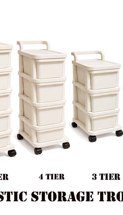 Plastic Storage Trolley Mobile Drawer Trolley 2/3/4/5 Tier with Wheels