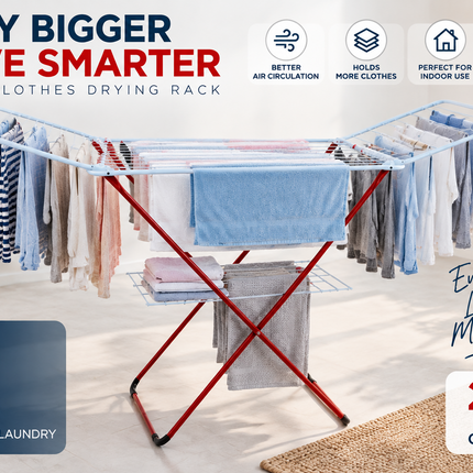 Winged Folding Clothes Airer Heavy Duty Metal Laundry Drying Rack Indoor 18M/25M