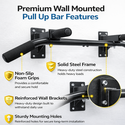 Pull Up Bar Wall Mounted Heavy Duty Chin Up Bar Foam Padded Grips for Home Gym