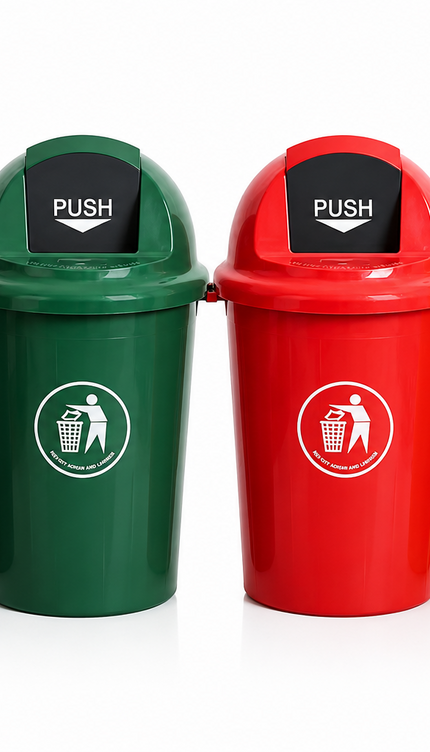 80L Large Plastic Dustbin Push Flap Lid Rubbish Waste Bin Home Office Kitchen