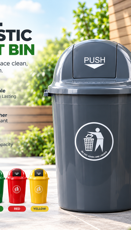 80L Large Plastic Dustbin Push Flap Lid Rubbish Waste Bin Home Office Kitchen