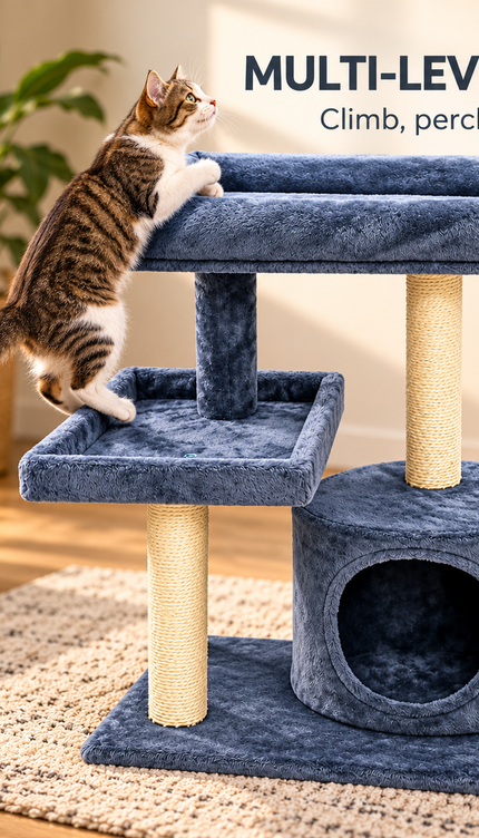 Mid-Height Cat Tree Tower 80CM Multi Level Activity Centre Sisal Scratching Post