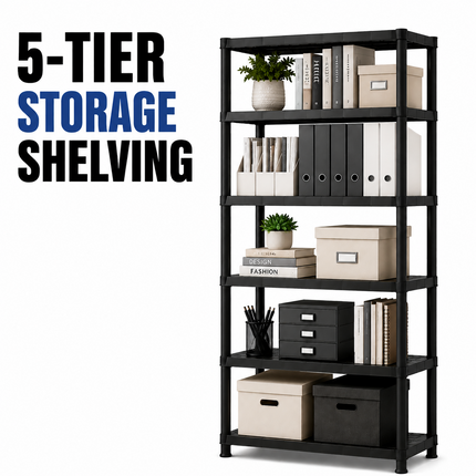 2x 5-Tier Heavy Duty Shelving Rack Black Plastic Unit