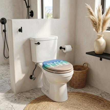 Universal Toilet Seat Beach Life Theme MDF Easy Fit Bathroom WC Seat 18 Inches