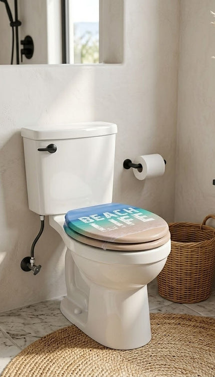 Universal Toilet Seat Beach Life Theme MDF Easy Fit Bathroom WC Seat 18 Inches