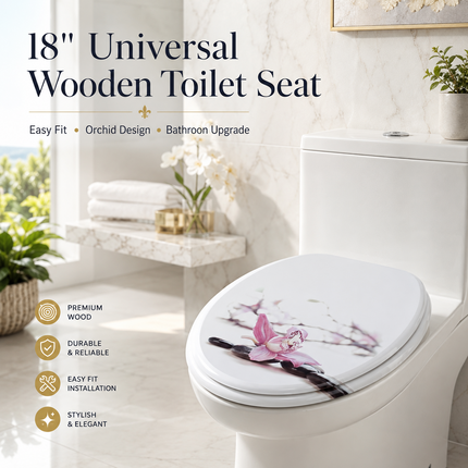 Universal Toilet Seat Wooden Orchid Design Bathroom WC Seat with Fittings 18''