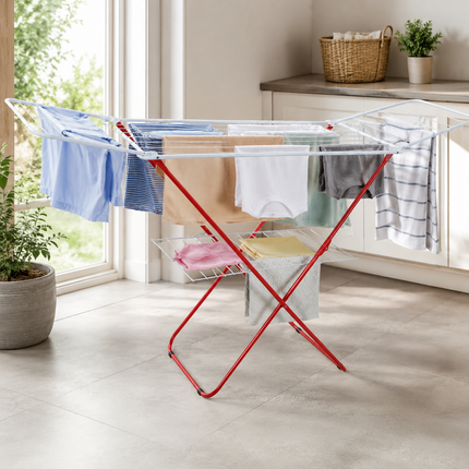 Winged Folding Clothes Airer Heavy Duty Metal Laundry Drying Rack Indoor 18M