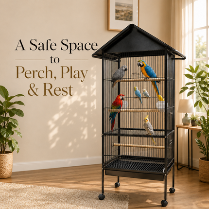 Large Bird Cage With Stand Metal Parrots Macaw Cockatiel Budgie Canary Enclosure