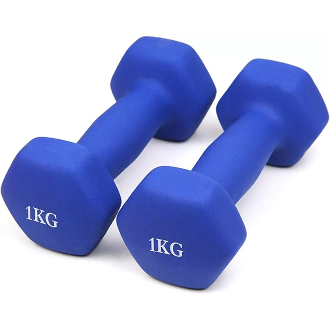 Neoprene Dumbbells 1KG x 2 Weights Iron Hand Aerobic Workout Fitness Gym Blue