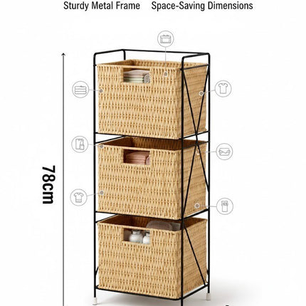 3 Drawer Slim Bathroom Storage Unit Woven Organizer Cabinet Box for Bathroom Use