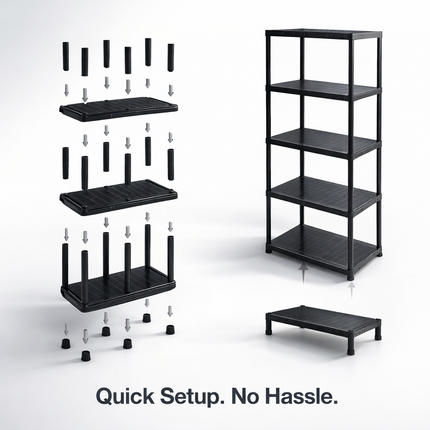 2x 5-Tier Heavy Duty Shelving Rack Black Plastic Unit