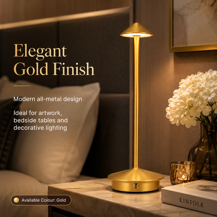 Cordless LED Table Lamp USB-C Rechargeable Dimmable Metal Light 3 Colour Modes
