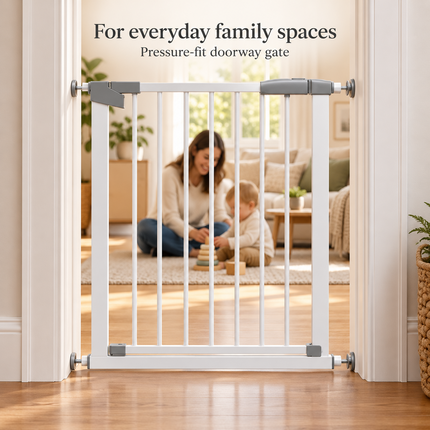 Baby Stair Gate | Pressure Fit Auto-Close Child & Pet Safety Gate – White