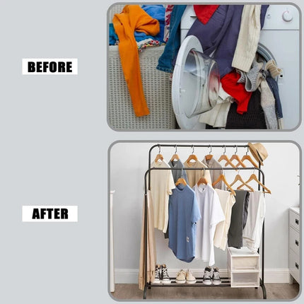 Double Clothes Rail Heavy Duty Garment Rack with Shoe Storage Display Stand