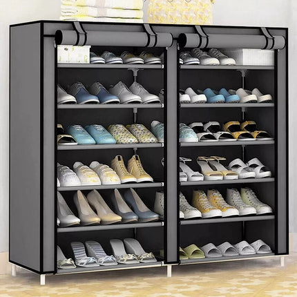 6 Tier Shoe Rack Fabric Canvas Shelf Shoe Cabinet Storage Organiser 107x28x102cm