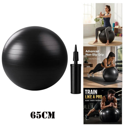Fitness Exercise Ball Black Anti Burst Yoga Swiss Pregnancy Ball With Pump 65cm