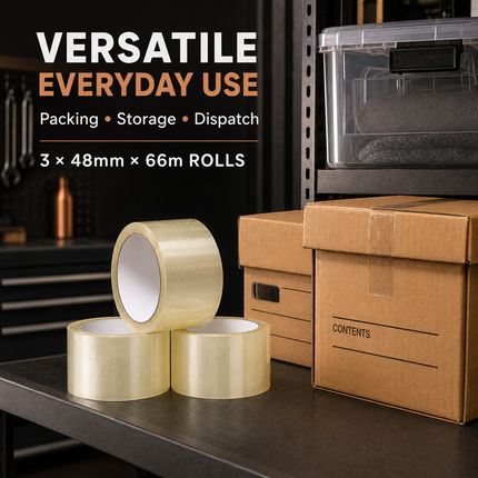 Parcel Tape 48mm X 66m Strong Heavy Duty for Secure Box Packing 12-Rolls Clear