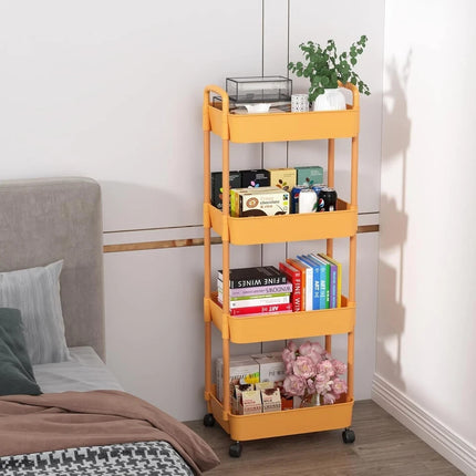 4 Tier Storage Rack Shelf Rotating Kitchen Bathroom Serving Rolling Trolley Cart