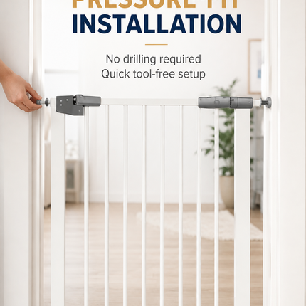 Baby Stair Gate | Pressure Fit Auto-Close Child & Pet Safety Gate – White