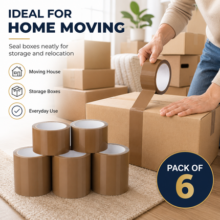 Parcel Tape 48mm X 66m Strong Heavy Duty for Secure Box Packing 6-Rolls Brown